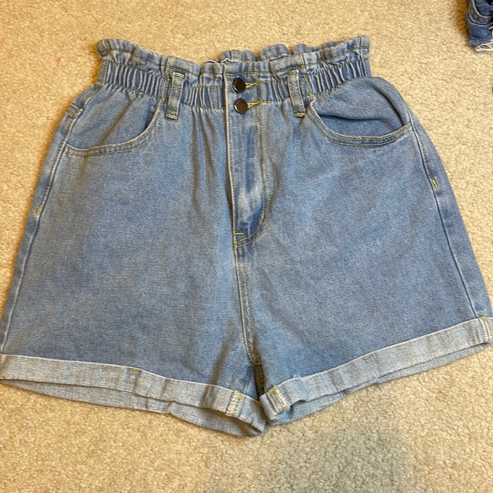 Plain and Plaid High Rise Paper Bag Waist Shorts Size M
